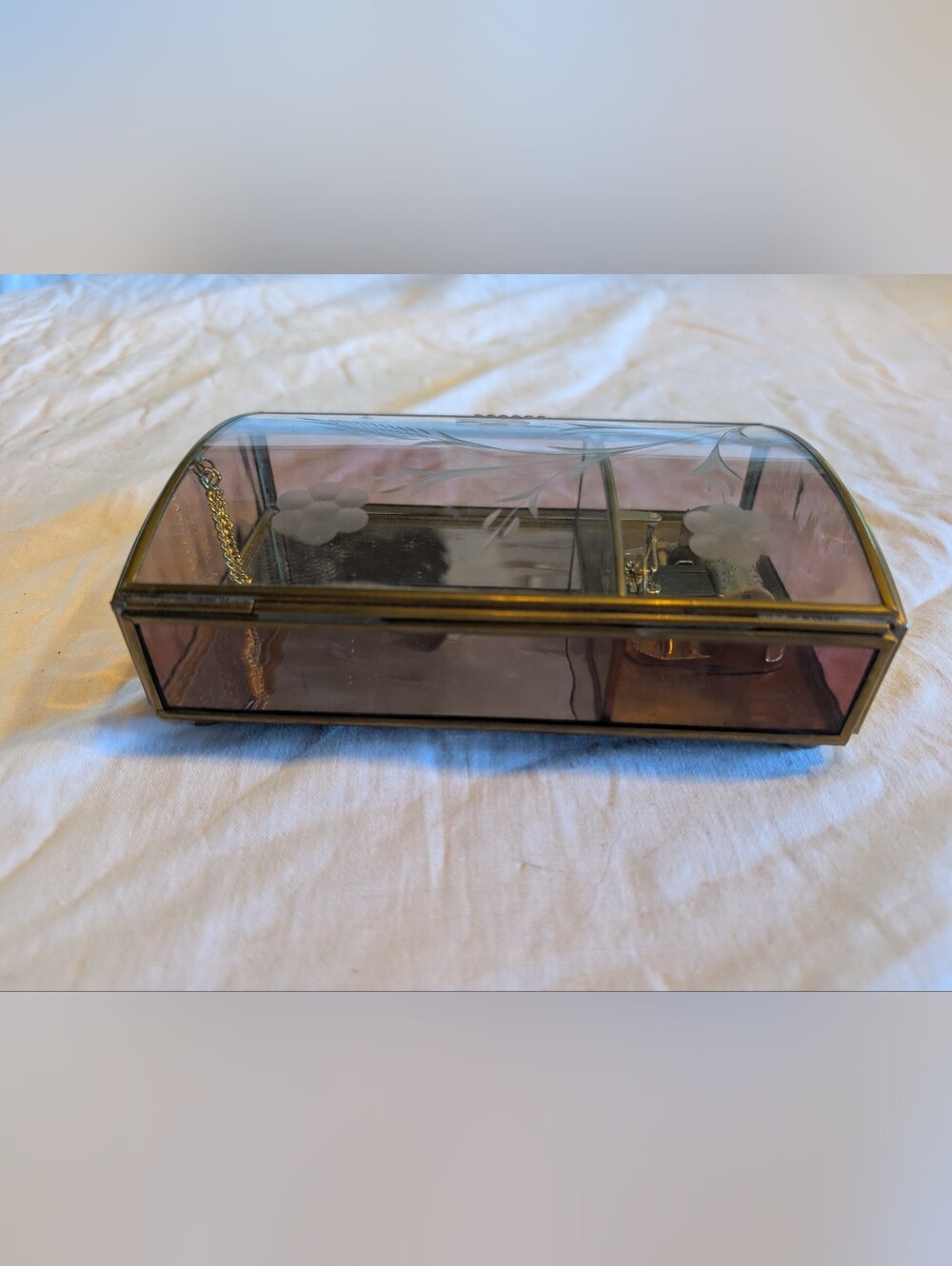 2/60$ Glass brass Jewelry Box with Gold Trim - Purple